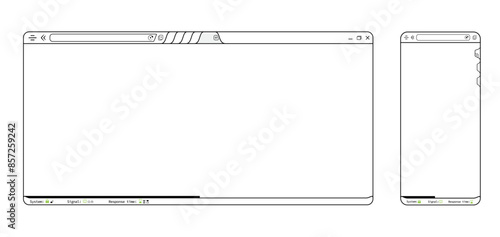 Abstract user interface, internet browser, phone app webpage, blank website template vector design. Editable lines web browser with icons illustration. Homepage mockup background illustration. 