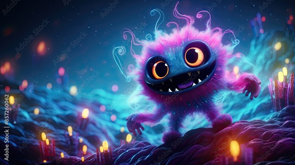Obraz premium Vibrant Fantasy Creature in an Enchanted Nighttime Landscape