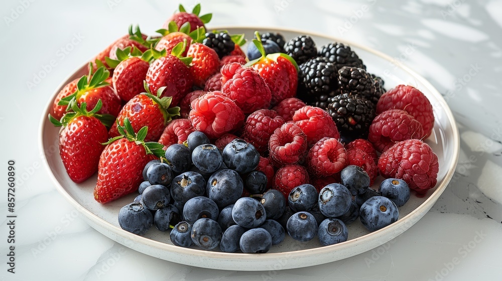A plate of fresh berries, showcasing their natural sweetness and delicate flavors, perfect for a light and healthy dessert. A plate of fresh berries, showcasing their natural sweetness and delicate flavors, perfect for a light and healthy dessert.