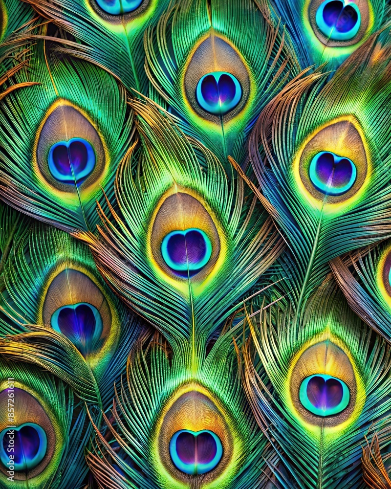 Obraz premium peacock feathers abstract background closeup vibrant colors