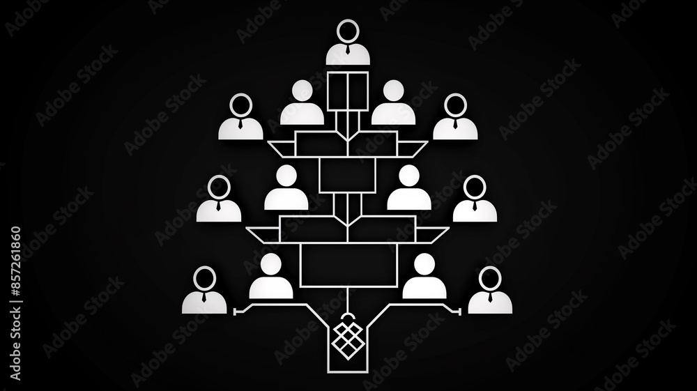 Business concept. Chart of business organization structure and roles. Chart showing the hierarchy between employees. Division of labor among employees Business concept. Chart of business organization structure and roles. Chart showing the hierarchy between employees. Division of labor among employees