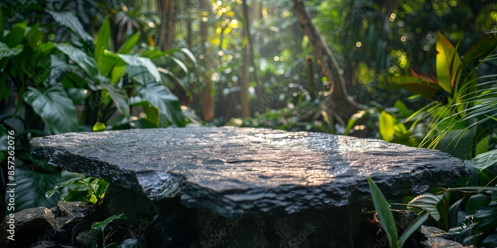 Obraz premium Tropical Garden with Stone Podium Display