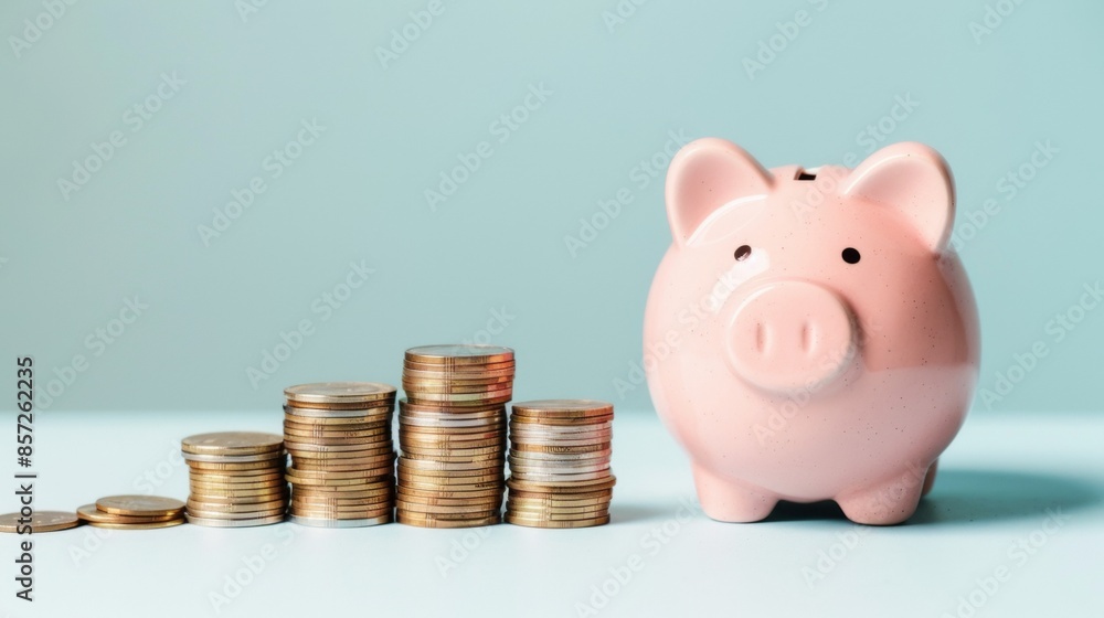 © Joyce - Pink piggy bank with coin on table