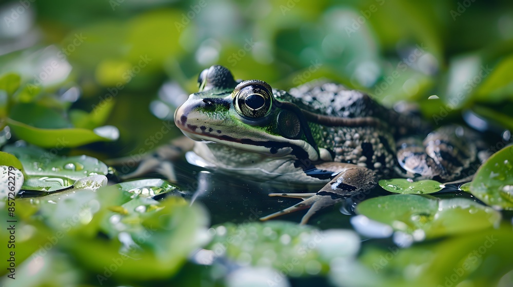 Obraz premium frog on green pond. 
