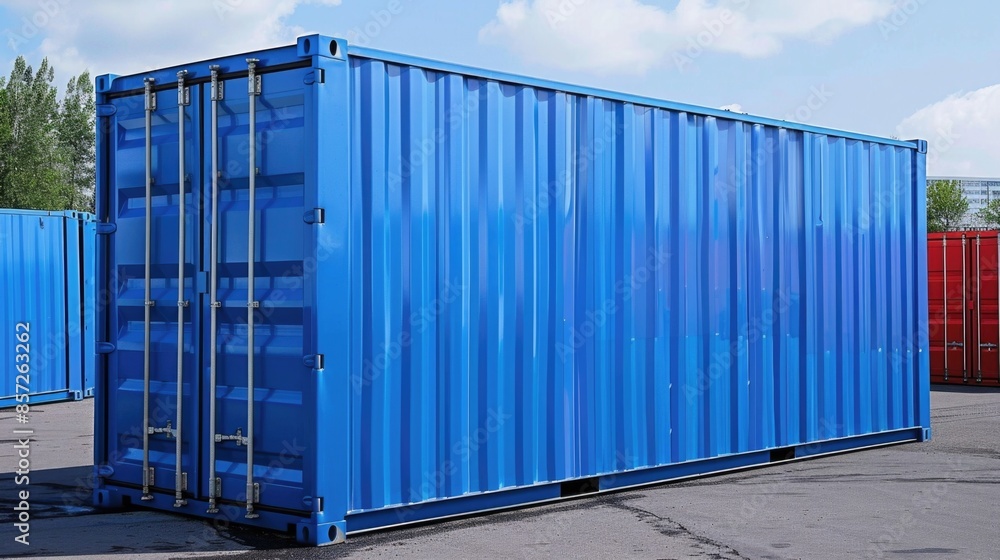Strong and clean blue international shipping container Strong and clean blue international shipping container