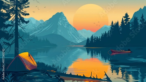 A tent in wilderness park camping site vector illustration