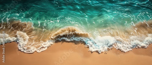 Crystal-clear ocean waves lapping a sandy shore photo