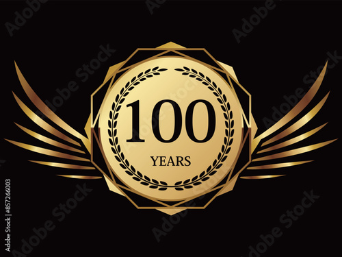 100周年記念の羽エンブレム　ゴールド