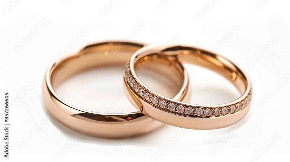 Wedding rings with diamonds on white background Wedding rings with diamonds on white background