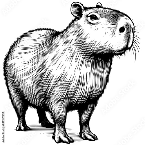illustration of a capybara, detailed vecror art, line art, close up.