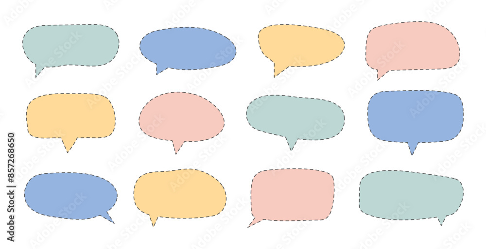 Set of colorful speech bubbles. Textbox in doodle style. Vector illustration. Set of colorful speech bubbles. Textbox in doodle style. Vector illustration.