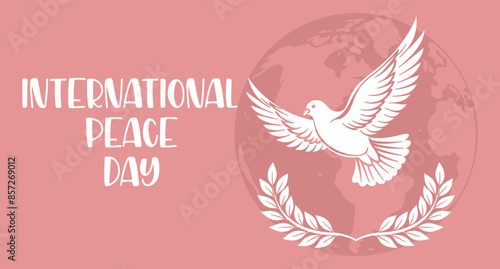 International peace day. Silhouette of a white dove against a background with a globe. Illustration. Vector