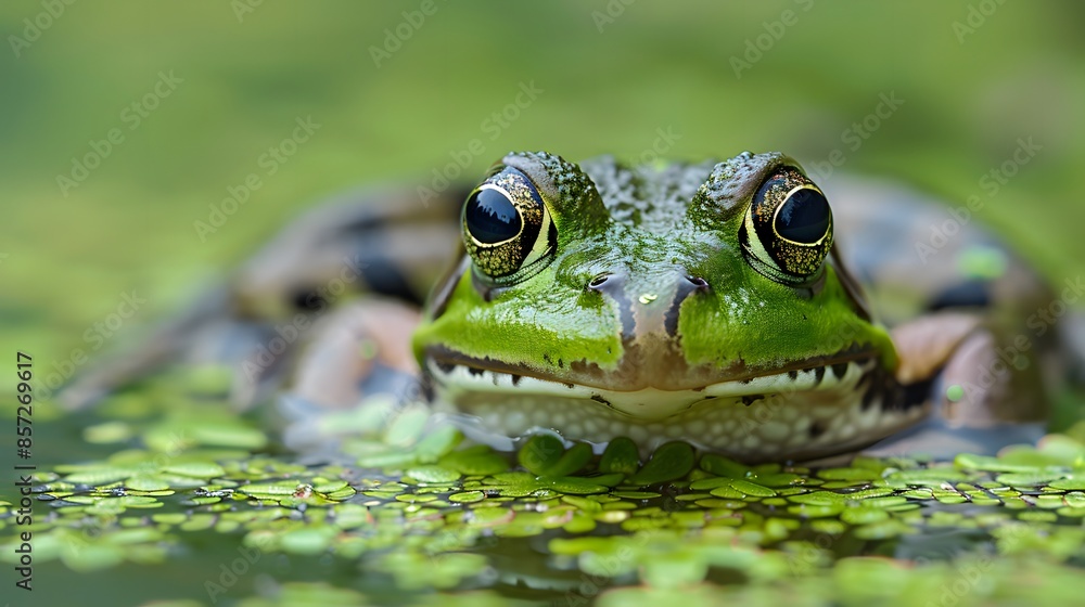 Obraz premium frog on green pond. 