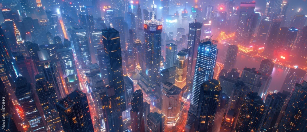 Detailed 8k Background Of A Bustling Cityscape At Night With