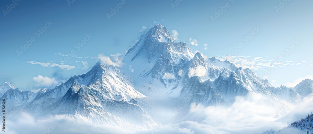 Fototapeta premium Detailed background of a snowy mountain peak, with crisp clear air and stunning vistas, ideal for winter sports themes