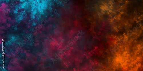Dark concrete wall beautiful orange and dark blue ocean background. Colorful Stained stony rusty wall background. Aquamarine and pink Abstract Glowing Space Stars. Vintage paper textured aquarelle