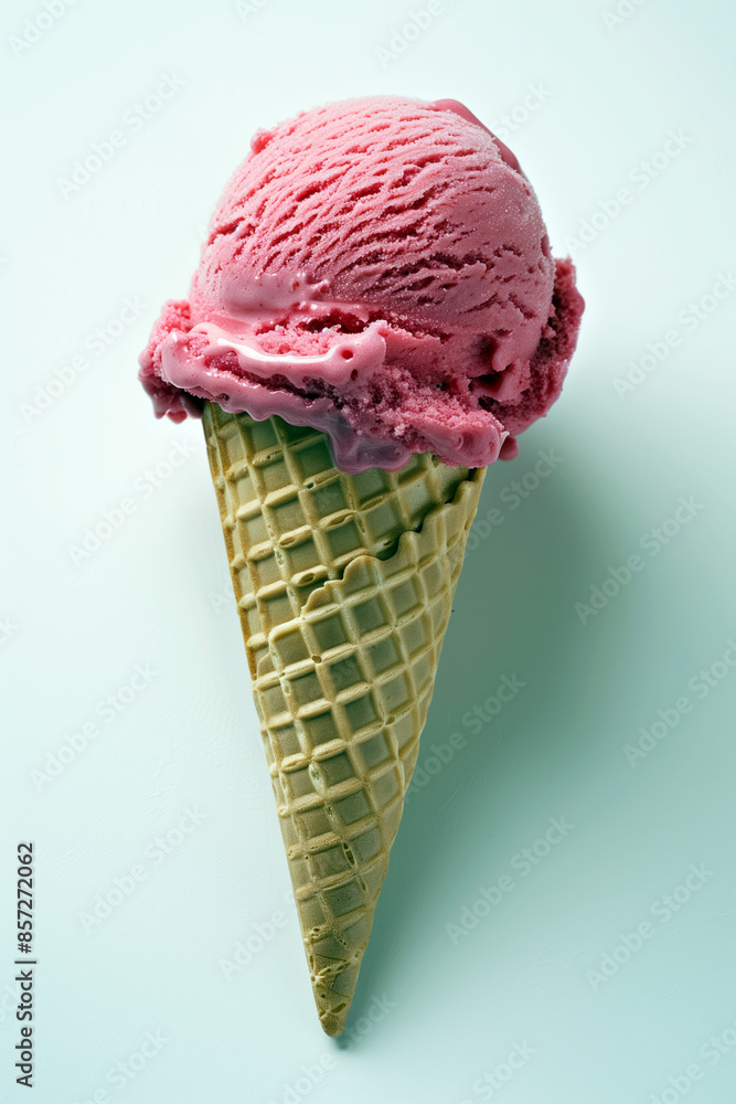 Strawberry ice cream cone on a white background. Strawberry ice cream cone on a white background.