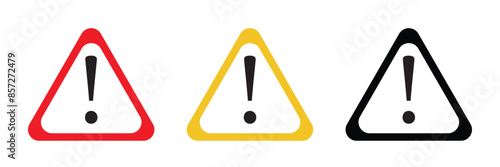 Caution warning signs. Exclamation danger sign. Warnings, attention simbol. Triangle warning flat style. Danger warning icon set. alert triangle warn sign in black, yellow, and red color. exclamation 