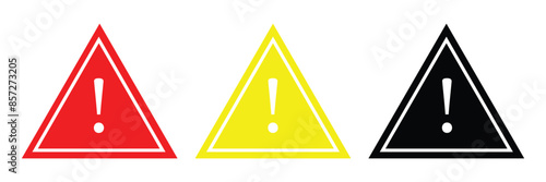 Caution warning signs. Exclamation danger sign. Warnings, attention simbol. Triangle warning flat style. Danger warning icon set. alert triangle warn sign in black, yellow, and red color. exclamation 