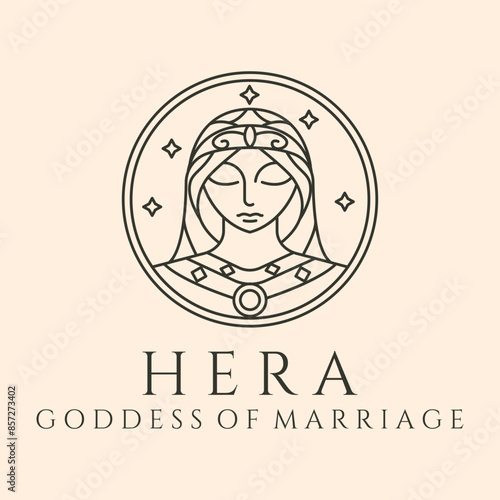 hera greek queen of god line art logo vector symbol illustration design