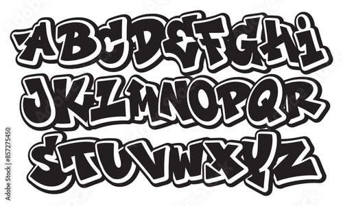 Hand drawn graffiti style alphabet. vector graffiti alphabet on white background