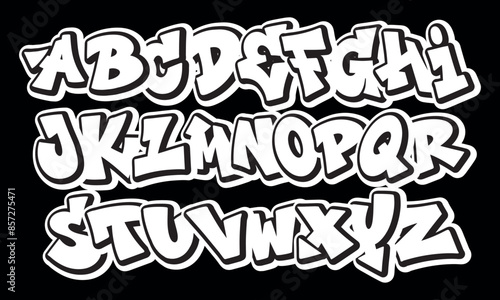 Alphabet in hand-drawn graffiti style. vector graffiti alphabet on a black background