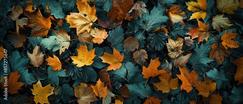 Detailed shot of autumn leaves on the ground © Starkreal
