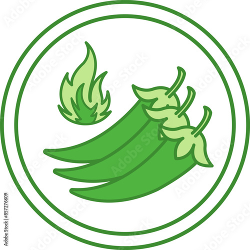 Green Icon Extra Spicy. Chili Peppers Vector Icon. Label for Very Spicy Foods and Sauce