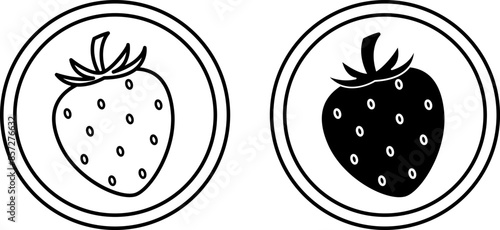 Icons Contains Berries. Black and White Vector Strawberry Icons. Natural and Organic Food. Danger of Allergy. Product Label