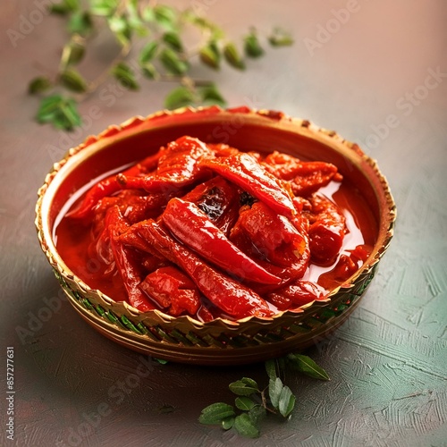 Indian Homemade Red Chilli Pickle Also Know as Mirchi Ka Achar, Loncha or Laal Mirch Ka Achar