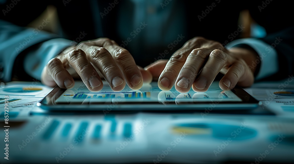A close-up shot of hands on a tablet presenting key performance indicators, with a clutter of scattered documents in the background. A close-up shot of hands on a tablet presenting key performance indicators, with a clutter of scattered documents in the background.