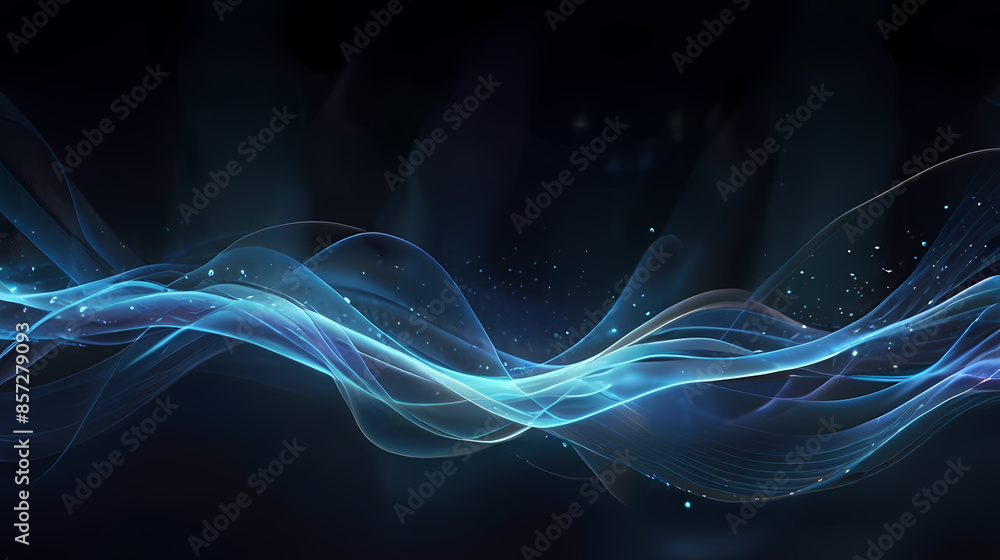 Fototapeta premium Abstract light background featuring ethereal, wispy strands of light in a midnight blue setting