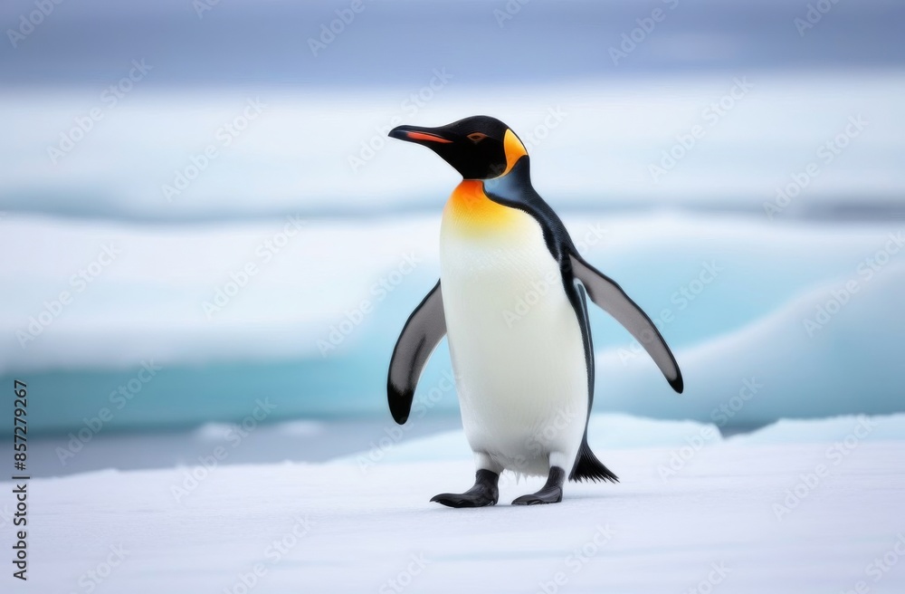 Fototapeta premium A penguin walks on an ice floe