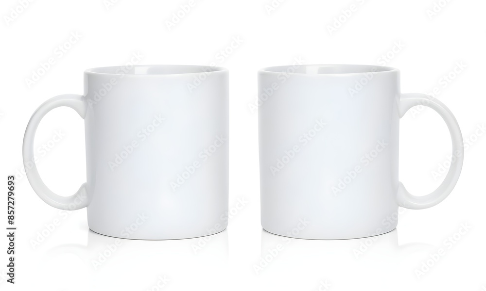 Two coffee mug mockup isolated blank cups on white background for print on demand AI Generated Two coffee mug mockup isolated blank cups on white background for print on demand AI Generated