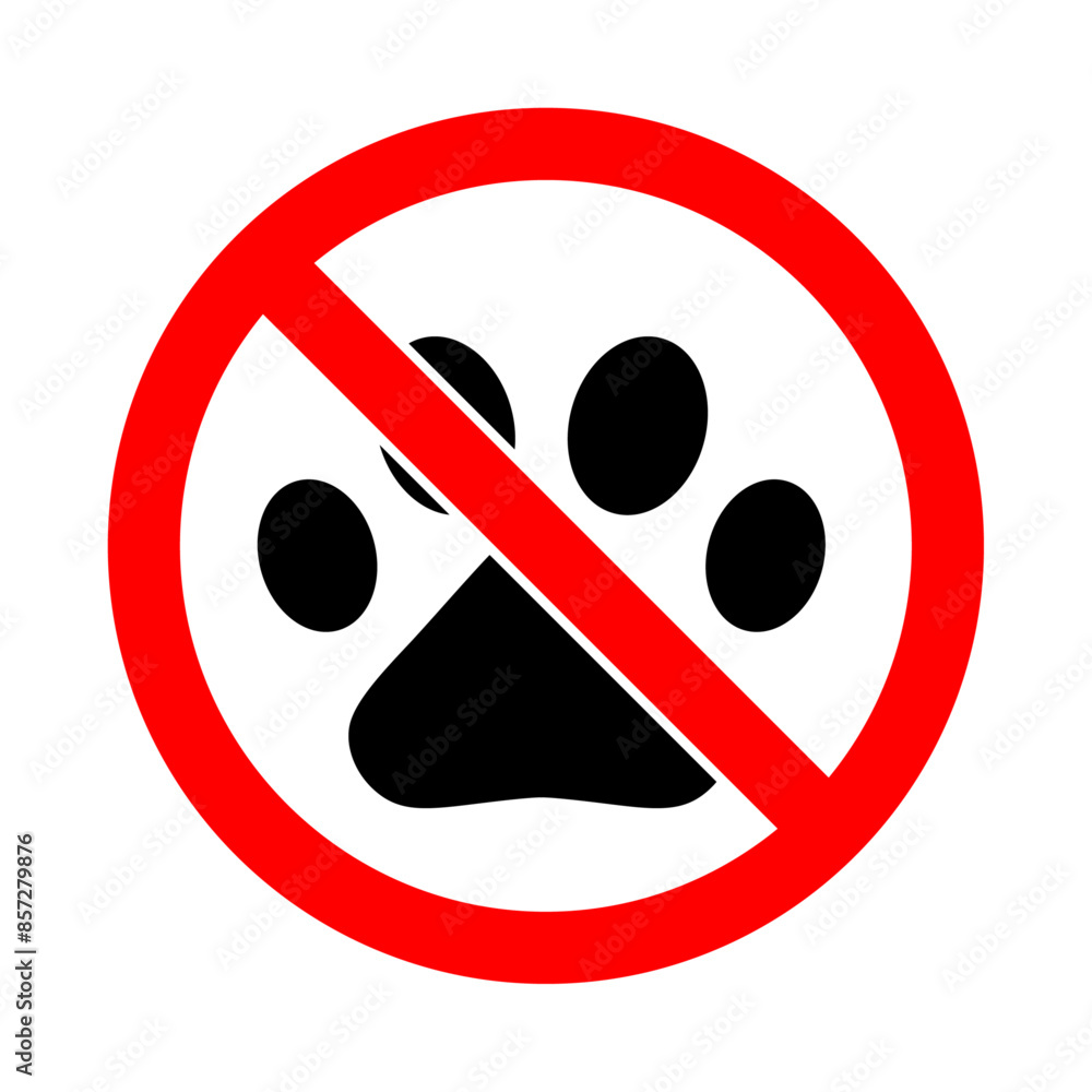 No pets and animals allowed red prohibited ban symbol footprint marks in black color. No animal sign vector set. Red prohibition sign with no pets. Warning sticker. Forbidden label. No pets and animals allowed red prohibited ban symbol footprint marks in black color. No animal sign vector set. Red prohibition sign with no pets. Warning sticker. Forbidden label.