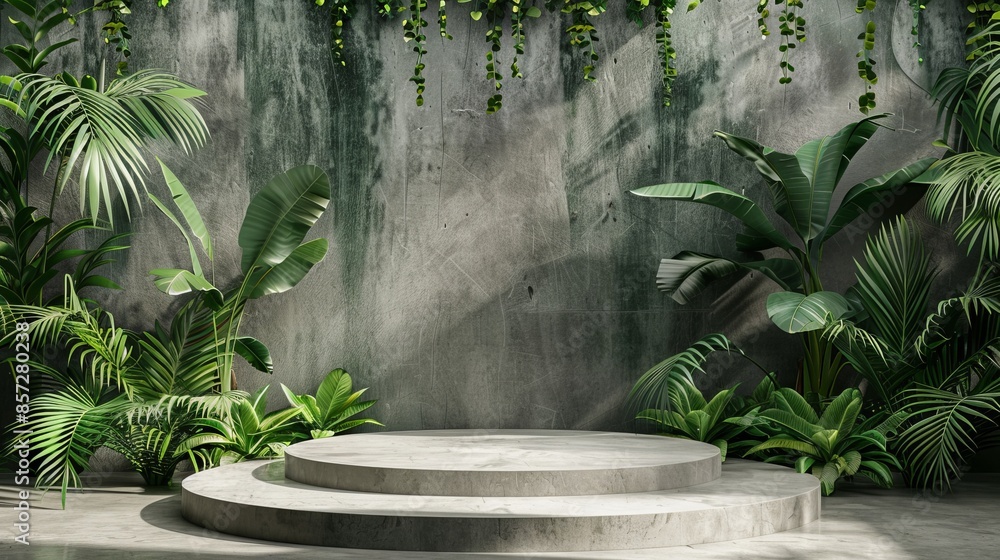 concrete product stand in tropical forest , unique product display in rainforest setting concrete product stand in tropical forest , unique product display in rainforest setting
