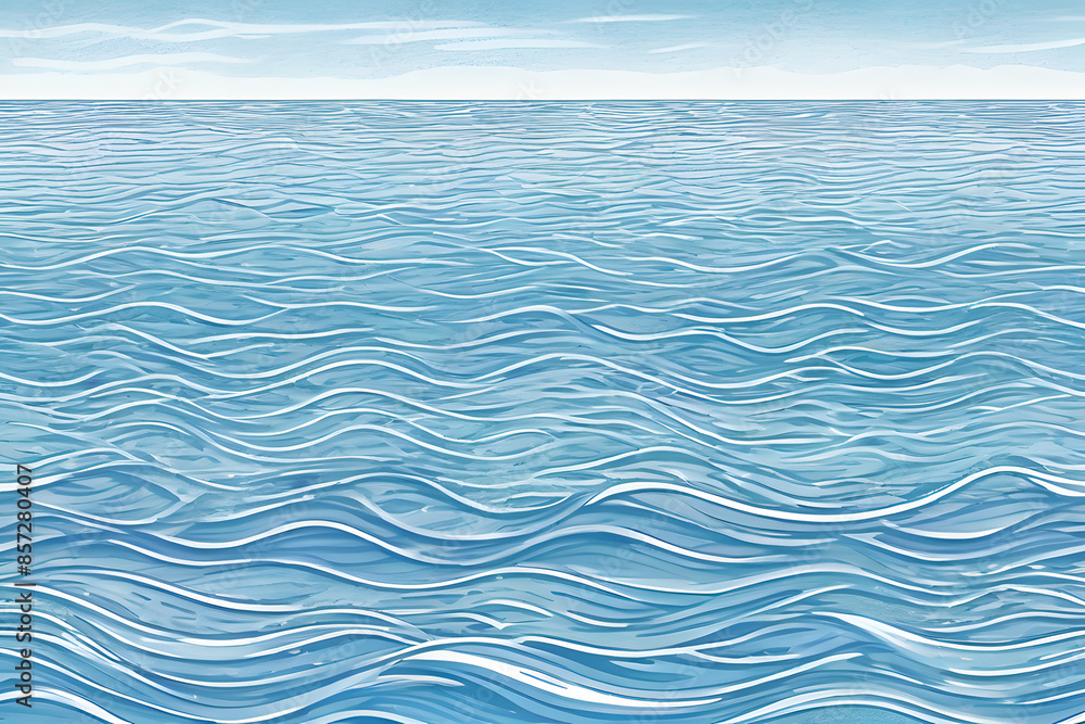 Naklejka premium Serene Blue Ocean Waves: Watercolor Seascape Background.