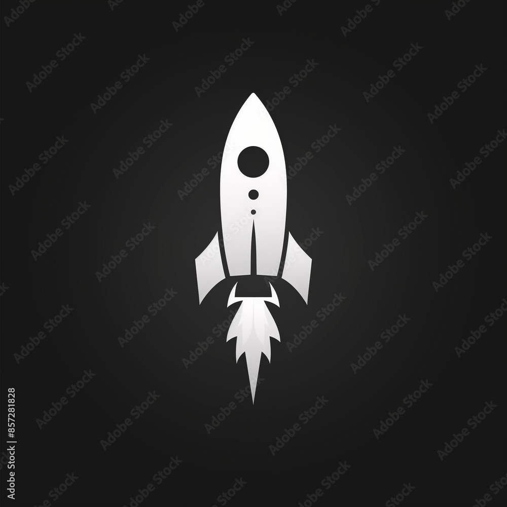 Minimalist rocket logo on a black background, simple black and white with bold edges, inverted black and white, vector art Minimalist rocket logo on a black background, simple black and white with bold edges, inverted black and white, vector art