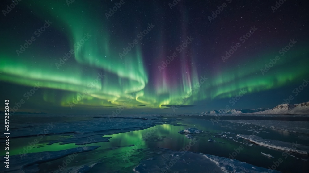 Landscape with aurora borealis in the sky. Landscape with aurora borealis in the sky.
