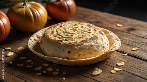 realistic photography of tortilla bread on a clean woo background photo