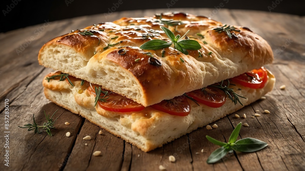 realistic photography of focaccia bread on a clean woo background realistic photography of focaccia bread on a clean woo background
