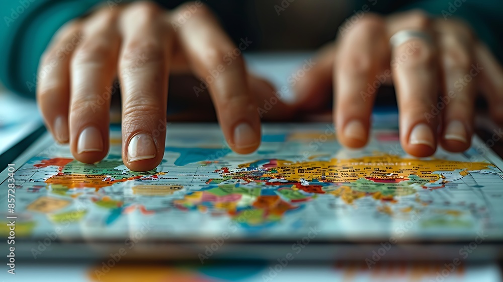 Close-up of hands working on a tablet displaying financial charts and graphs, with a background of scattered papers and handwritten notes. Close-up of hands working on a tablet displaying financial charts and graphs, with a background of scattered papers and handwritten notes.