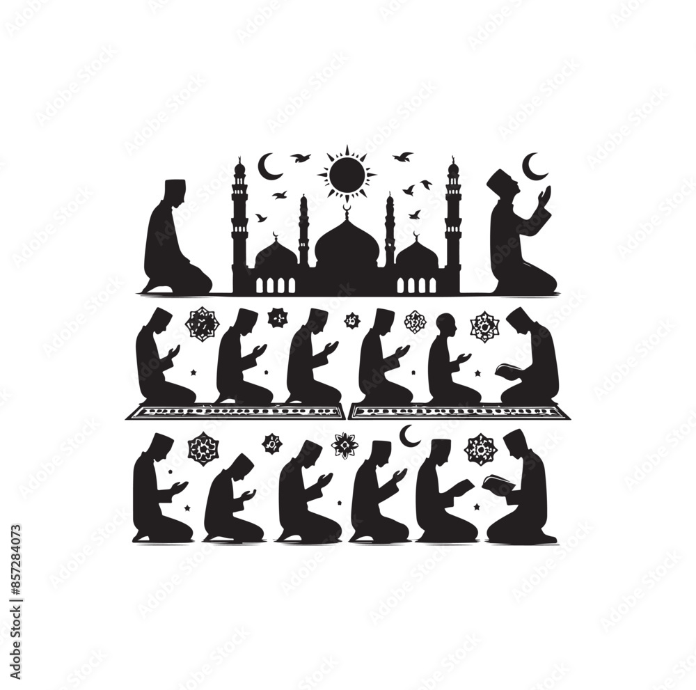 Fototapeta premium Muslim Praying silhouette. praying symbol illustration 