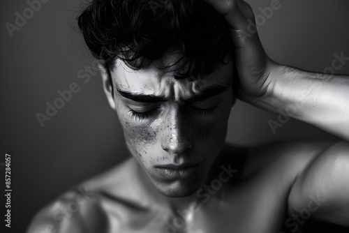Beautiful man having a headache