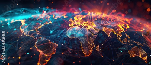 Digital of global military power, interconnected lines, bright colors