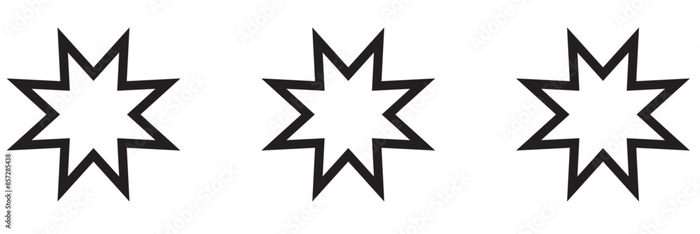 Bahai icon set. nine pointed Baha vector icon. Persian star symbol for UI designs. Bahai icon set. nine pointed Baha vector icon. Persian star symbol for UI designs.