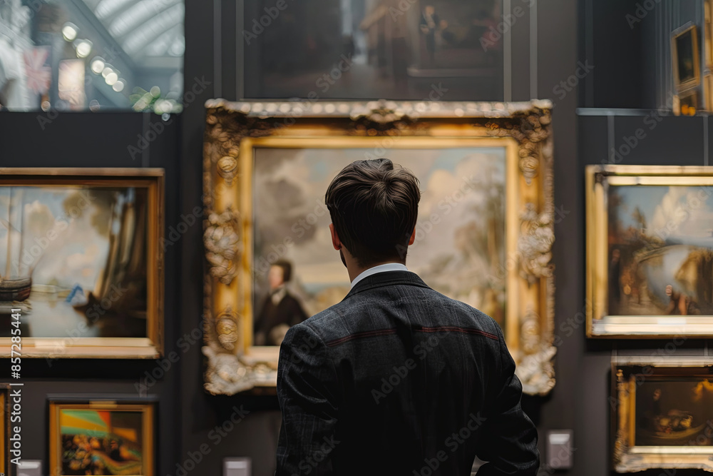 Art dealer examining painting in art gallery
Art dealer examining painting in art gallery