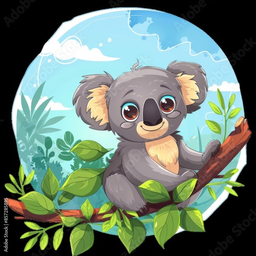 Adorable Baby Koala on a Tree Branch, ai generative photo