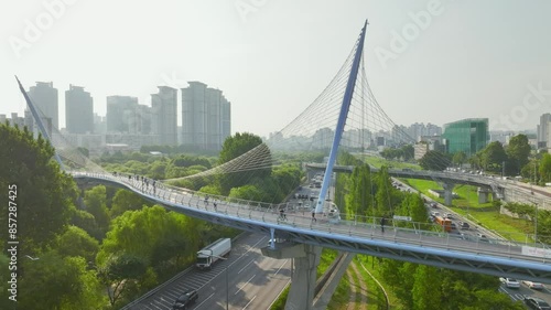 Wallpaper Mural Drone View of Seoul city in South Korea, The way to work in Yeouido, the financial district, Summer, 60fps Torontodigital.ca