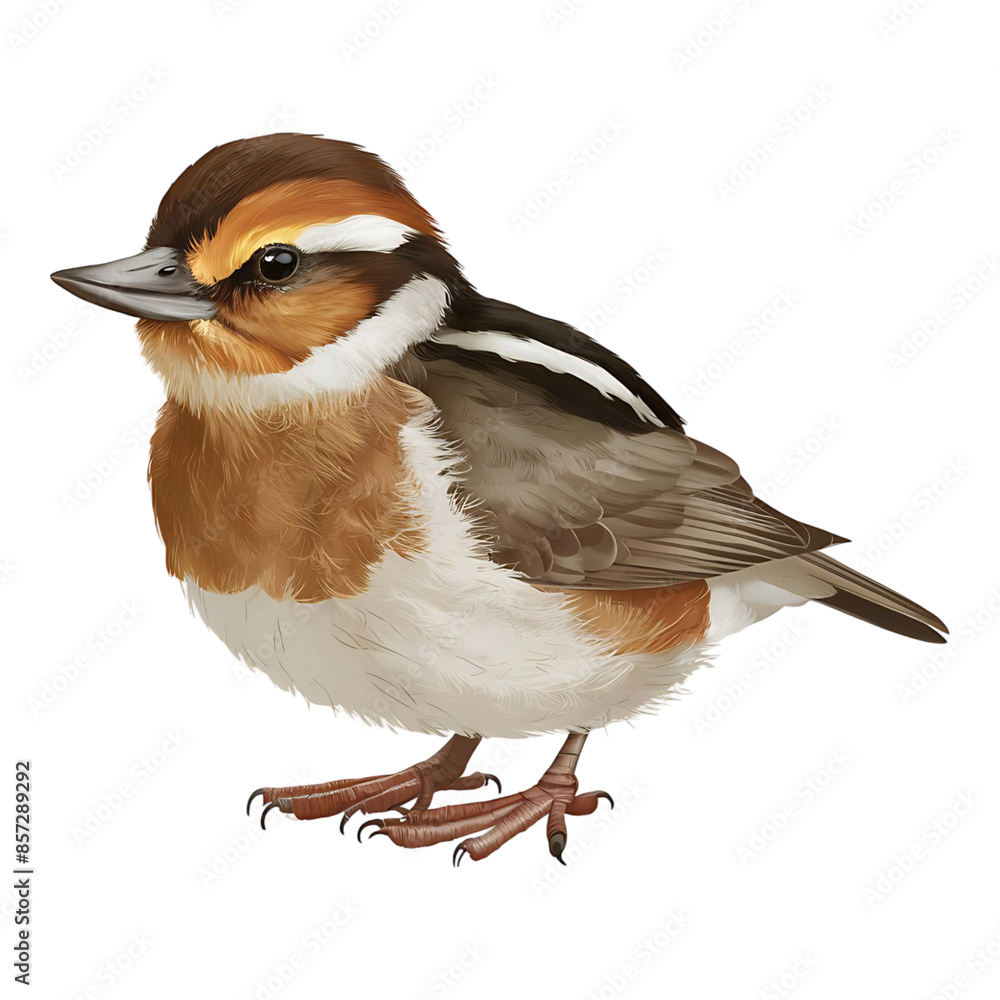 A small brown and white bird with a yellow beak A small brown and white bird with a yellow beak